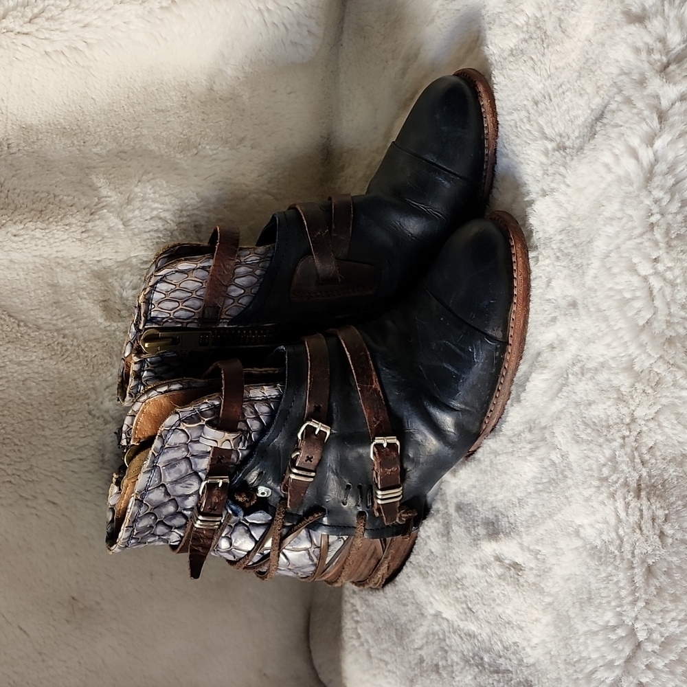 Navy Snakeskin Crue Booties